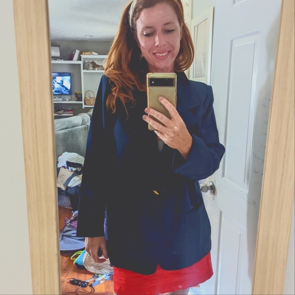 VTG BLAIR Navy Blue Oversized Blazer One Button Blazer Gold Accent 16 - Picture 5 of 8